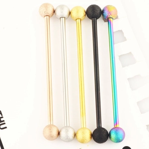 Set of five industrial barbells with frosted balls in silver gold rose gold black and rainbow