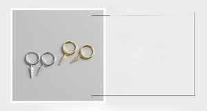 Detailed dimensions of S925 sterling silver hoop earrings with diamond cone pendants