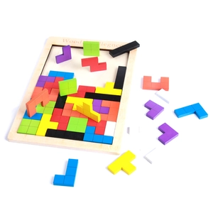 Wooden Tetris Puzzle Montessori Jigsaw Toy Geometric Shape Blocks Early Educational Brain Teaser For Kids Toddlers