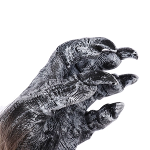 Realistic werewolf claws with sharp black nails and faux fur trim for Halloween cosplay