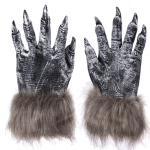 Halloween Werewolf Claw Gloves With Faux Fur Realistic Monster Hands For Cosplay Horror Party Costume Props Vinyl