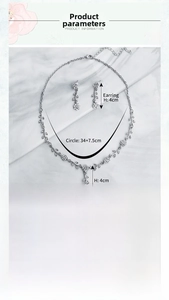 Detail view of silver floral bridal jewelry set with sparkling rhinestones and dimensions