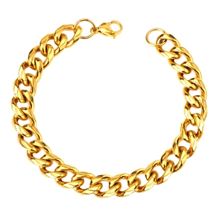 Close-up of golden 10mm Cuban link bracelet with lobster clasp on white background