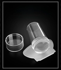 Detail view of the clear silicone nail stamper tool and scraper with high transparency