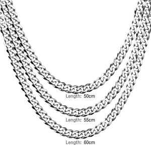 Silver stainless steel Cuban link necklace set shown in 50cm, 55cm, and 60cm lengths