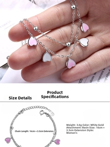 Macro detail of cherry blossom pink gradient heart bracelet with S925 silver specs