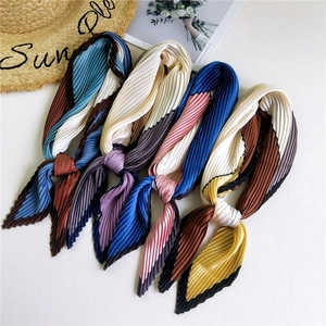 Pleated square silk scarf in multiple colors with artistic aesthetic and elegant texture