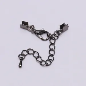Gun black jewelry findings kit with lobster clasp, extension chain, and cord crimps