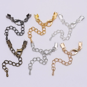 Adjustable jewelry extender chain sets in six metallic finishes with lobster clasps and cord ends