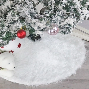 Jupe De Sapin De Noël Fausse Fourrure Peluche Ronde Blanche Moelleuse Décoration De Fête Maison Élégante