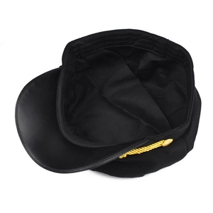 Casquette de capitaine en coton et cuir PU noir avec cordon doré et boutons latéraux