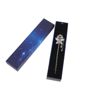 Exquisite silver floral butterfly hair pin with rhinestones in blue starry gift box