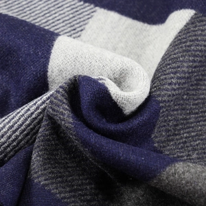 Winter men's jacquard scarf with geometric brushed patterns in navy and grey tones