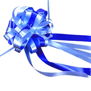 Large double-layered satin ribbon pull bow in blue and light blue for wedding car decor