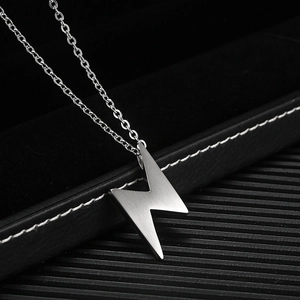 Retro titanium steel lightning pendant necklace with brushed silver finish for men and women