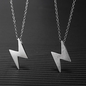 Retro lightning bolt necklaces in vintage titanium steel with a silver-aged finish