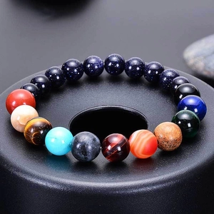 Solar system galaxy bracelet with blue sandstone and colorful natural stone beads
