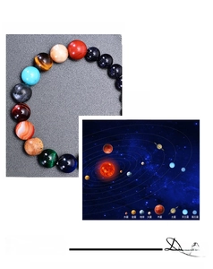 Solar system bracelet detail with natural stones representing the eight major planets