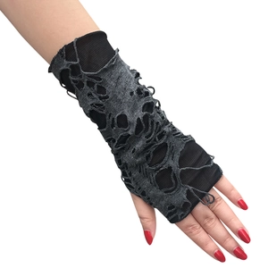 Grijze punk gebreide armwarmers met gaten voor Halloween en cosplay outfits
