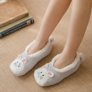 Cosy coral fleece slipper socks with cute rabbit ears and warm sherpa lining for women