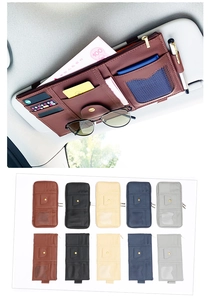 Detail view of multi-color PU leather car sun visor organizers with card slots and clip