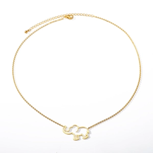 Golden stainless steel necklace featuring a hollow elephant pendant with adjustable chain