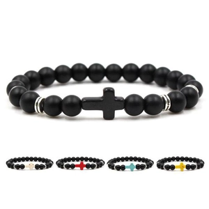 Cross Beaded Bracelet Natural Stone Tiger Eye Howlite Matte Agate Elastic Jewelry For Men Women Trendy Fashion Accessory