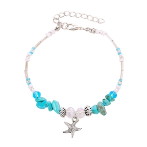 Bracelet bohème en pierre bleue avec pendentif étoile de mer et chaîne argentée