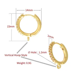 18K gold micro-pave zircon hoop earrings with small pendant rings for DIY jewelry