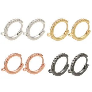 DIY zircon paved earring hoop components with hanging loops in four metallic finishes