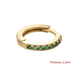 Gold-plated hoop earrings featuring micro-paved green zircons and 2.2mm thickness