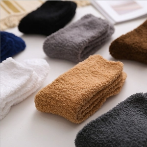 Thick warm coral fleece socks for men in various solid colors for winter sleeping and home