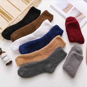 Thick warm coral fleece sleeping socks for men in eight assorted solid colors