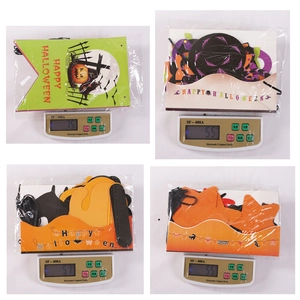 Weight measurement detail of various Halloween paper banners in transparent packaging