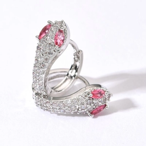 Elegant Copper Snake Leopard Rhinestone Hoop Earrings For Women Korean Style Animal Shaped 925 Silver Post Jewelry Gift