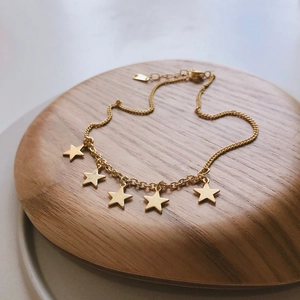 925 Sterling Silver Anklet With 18K Gold Plated Star Charms Minimalist Summer Body Jewelry For Women