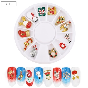 Christmas nail art charm set with reindeer, snowman and tree in 12-grid wheel box