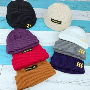 Kids Knitted Beanie Hat Warm Ribbed Knit Skull Cap Solid Color Embroidery Winter Autumn Headwear For Boys Girls