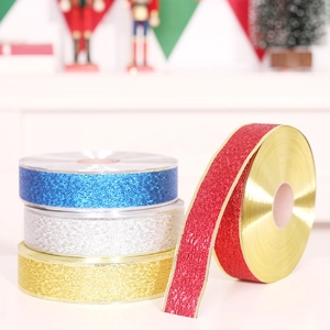 Glitter Christmas ribbon rolls in red blue gold and silver for holiday tree decoration