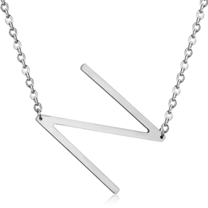 Macro shot of silver stainless steel Z letter pendant necklace on white background