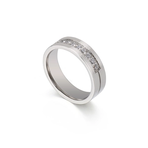 Bague de couple en acier titane avec pavage de zircone et finition argentée élégante