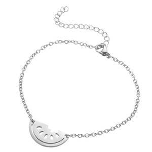 Silver stainless steel adjustable bracelet with a cute sliced watermelon charm pendant