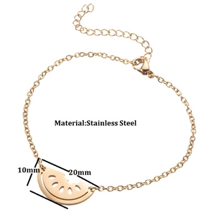 Gold stainless steel adjustable bracelet with a 10x20mm cutout watermelon pendant
