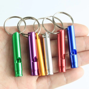 Aluminum alloy survival whistles with keychains in various metallic colors for training