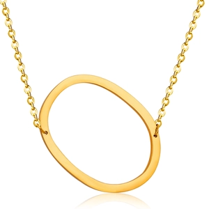 Detailed view of an 18K gold plated stainless steel letter O pendant necklace on white