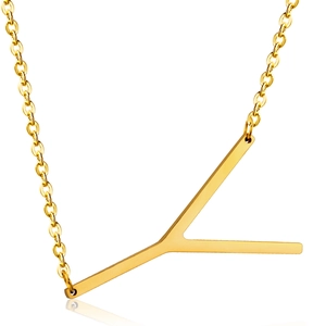 Detailed view of an 18K gold-plated stainless steel letter Y pendant necklace