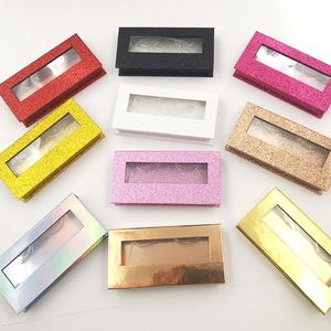 Scatole vuote per ciglia finte con finestra trasparente in vari colori glitterati assortiti