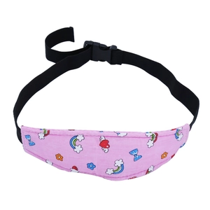 Pink cartoon baby stroller head support strap with adjustable elastic belt and buckle