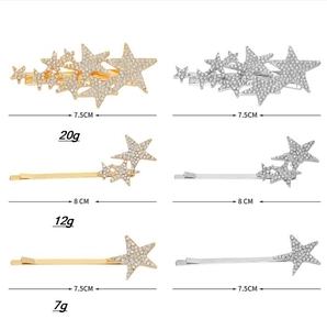 Detailed size and weight specs for star hair clips with rhinestones in gold and silver
