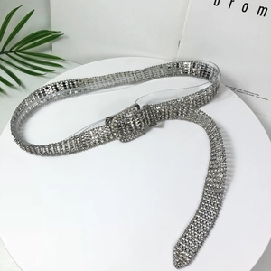 Luxurious ten-row rhinestone crystal waist chain belt in silver for women's fashion